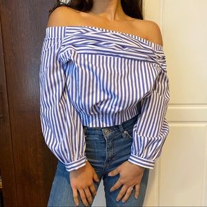 ZARA STRIPED OFF THE SHOULDER BLOUSE